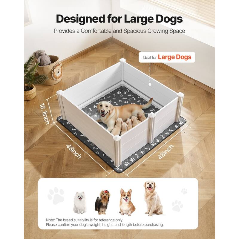 Grey PVC Whelping Box for Large Dogs with 3 Doors and Waterproof Pee Pad