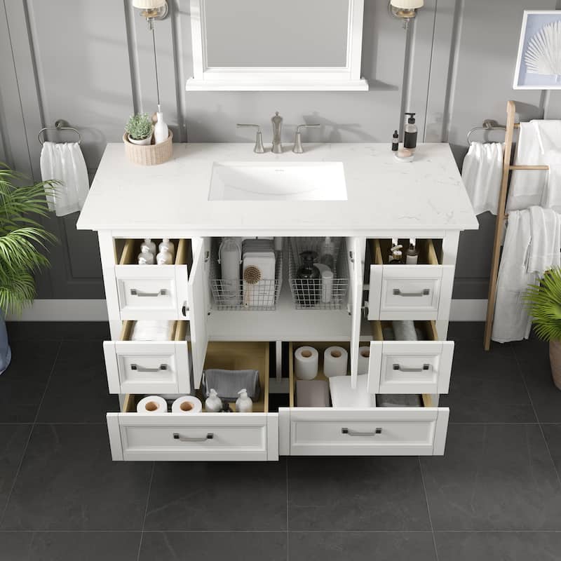 Eviva Britney 48"W x 22"D White Bathroom Vanity with White Carrara Quartz Countertop and Undermount Porcelain Sink - 48