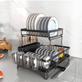 Buy Stainless Steel Dish Rack with Plastic Drain Board and Utensil Cup  Online at Basicwise