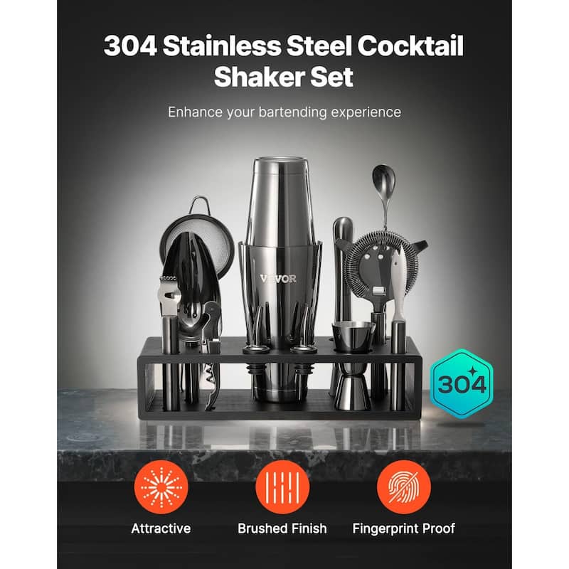 13-Piece Bartender Kit Stainless Steel Cocktail Shaker Set Gunmetal - 12.01 x 4.53 x 11.22 in