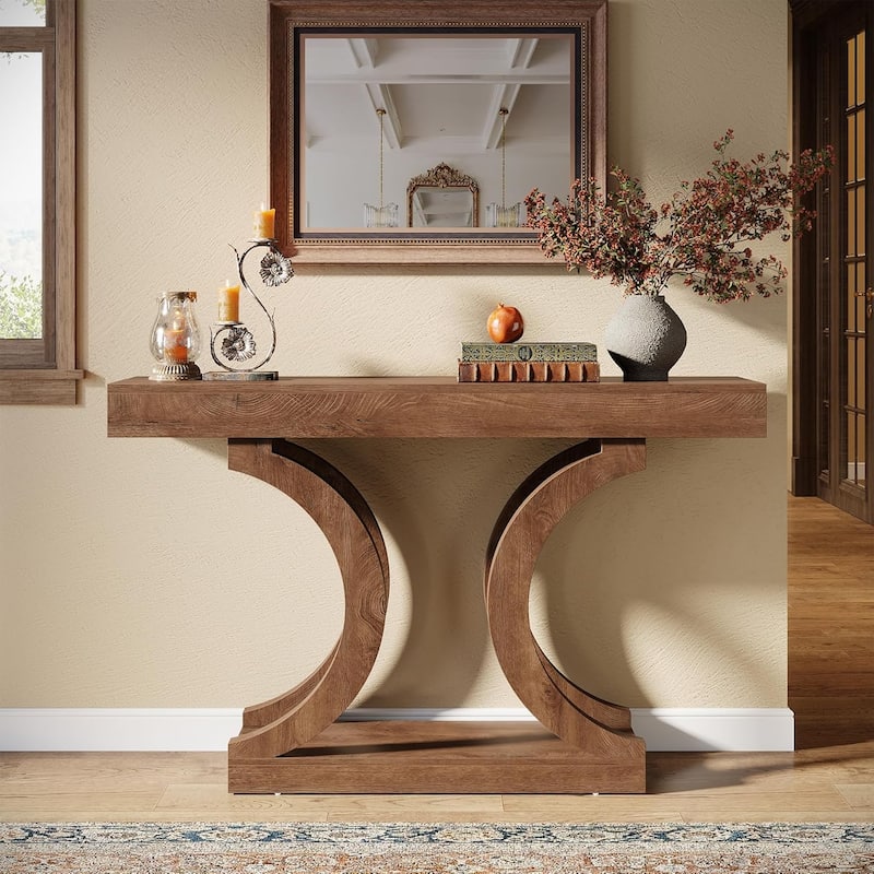 43.31-Inch Farmhouse Console Table with Curved Legs for Entryway, Living Room, Hallway, Foyer, Entrance