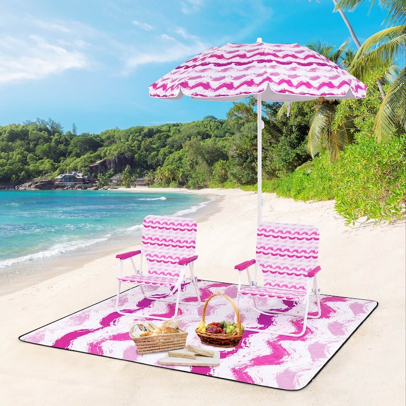 Costway 4 PCS Beach Umbrella Set with 2 Foldable Chairs & Picnic - See Details