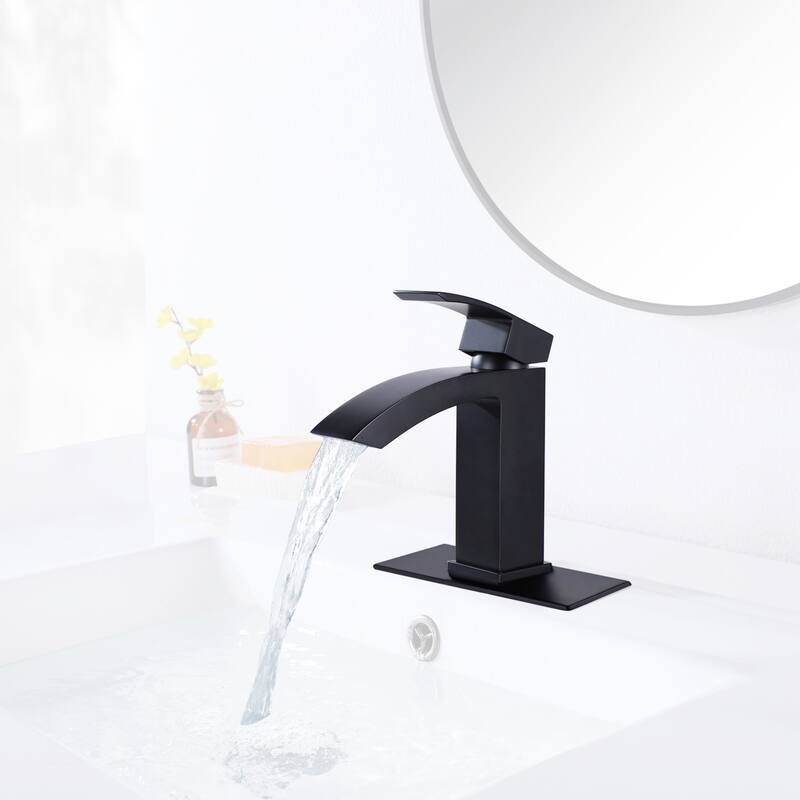 Modland Single Handle Waterfall Bathroom Sink Faucet with Deck Plate