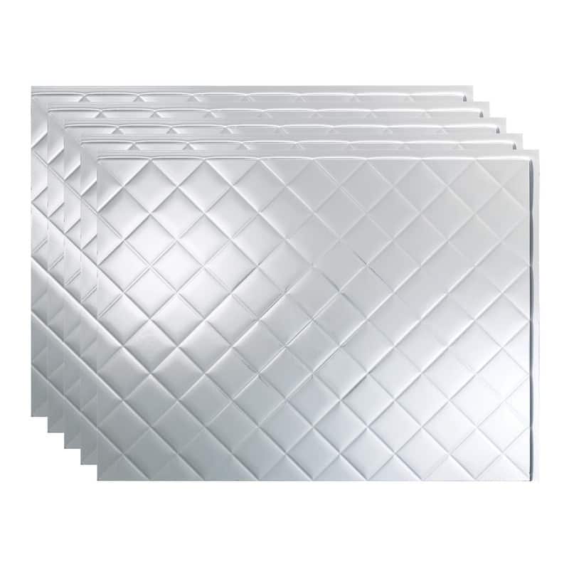 Fasade Quilted Decorative Vinyl 18in x 24in Backsplash Panel in Brushed Aluminum - 5 Pack
