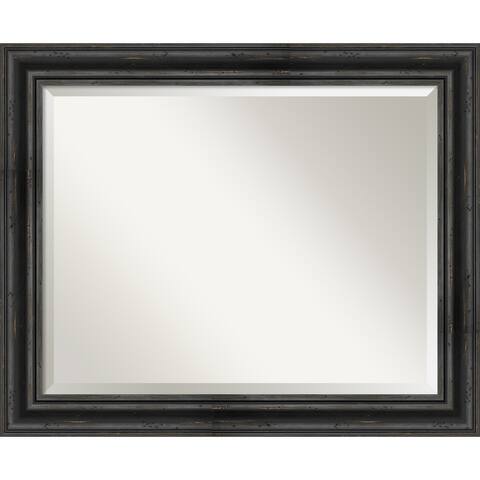 Beveled Wood Bathroom Wall Mirror - Rustic Pine Black Frame