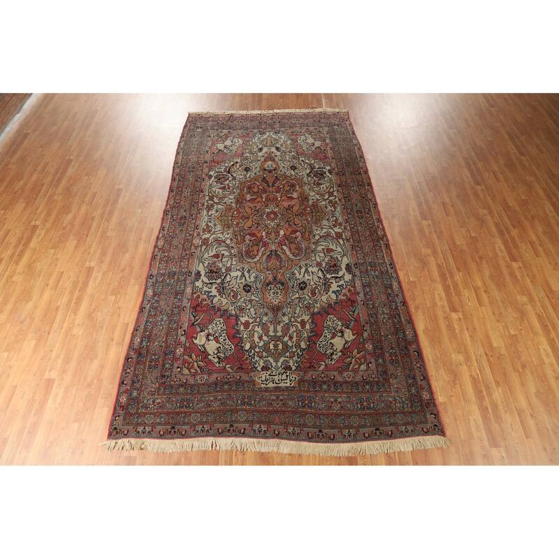 Hand Knotted Oriental 100% Wool Carpet Traditional Floral Beige & Ivories Kerman Area Rug - 12' 1'' X 6' 5''