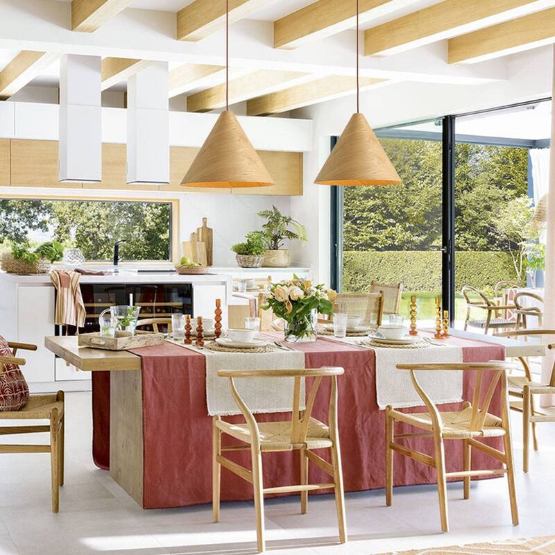 Scandinavian Wood Grain Large Tapered Conical Pendant Light 17.7in