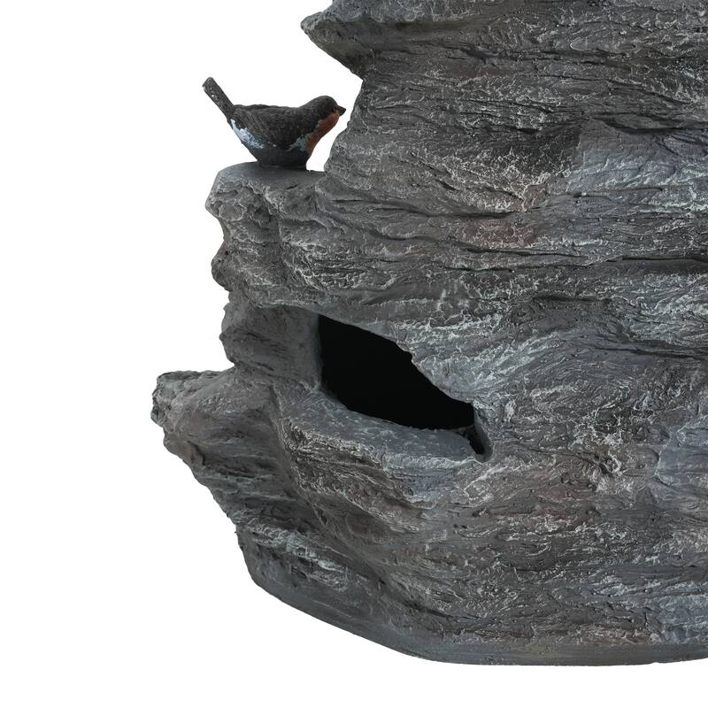 Christopher Knight Home - Hailey 4-Tiered Concrete Rock Waterfall Fountain Outdoor Garden Decor with LED Lights