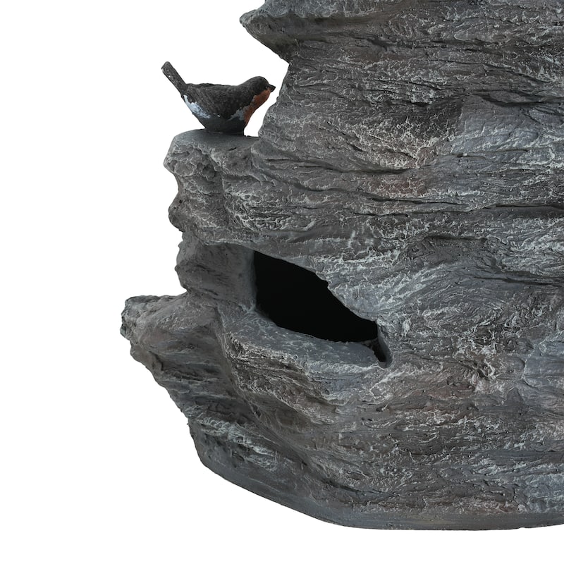 Roomfitters 21-Inch 4-Tiered Concrete Rock Waterfall Fountain with LED Lights, Natural Faux-Stone Cascading Water Feature, Gray