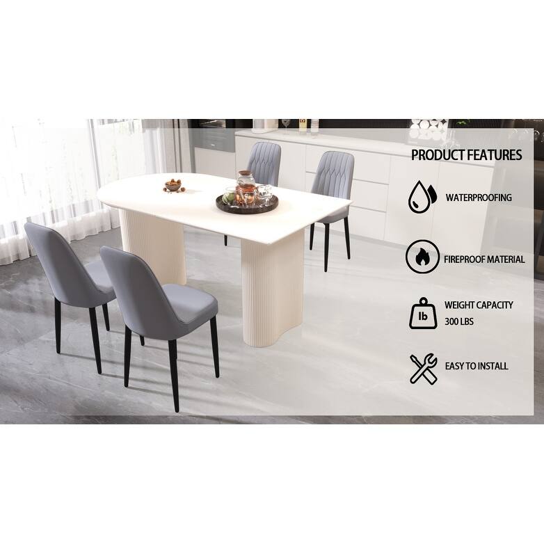 5-Piece Dining Table Set for 4, Kitchen Table Set with PU Leather Chairs & Ergonomic Backrest for Dining Room