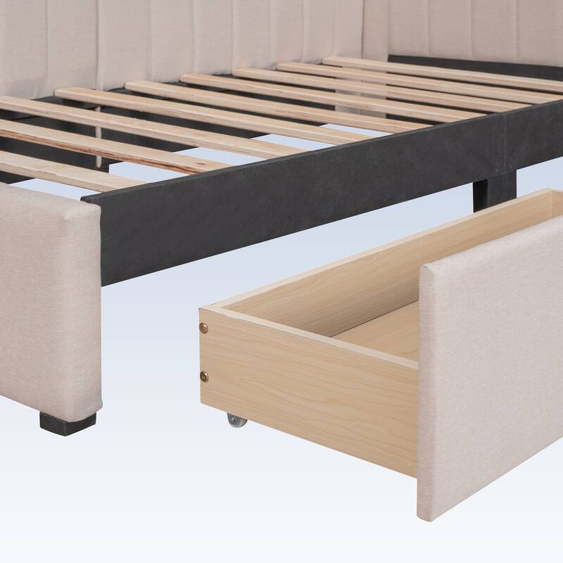 Modern Twin Size Upholstered Daybed with 2 Storage Drawers