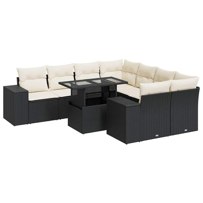 vidaXL Patio Sofa Set with Cushions Outdoor Furniture 9 Piece Poly Rattan - 24.4 x 24.4 x 27.2
