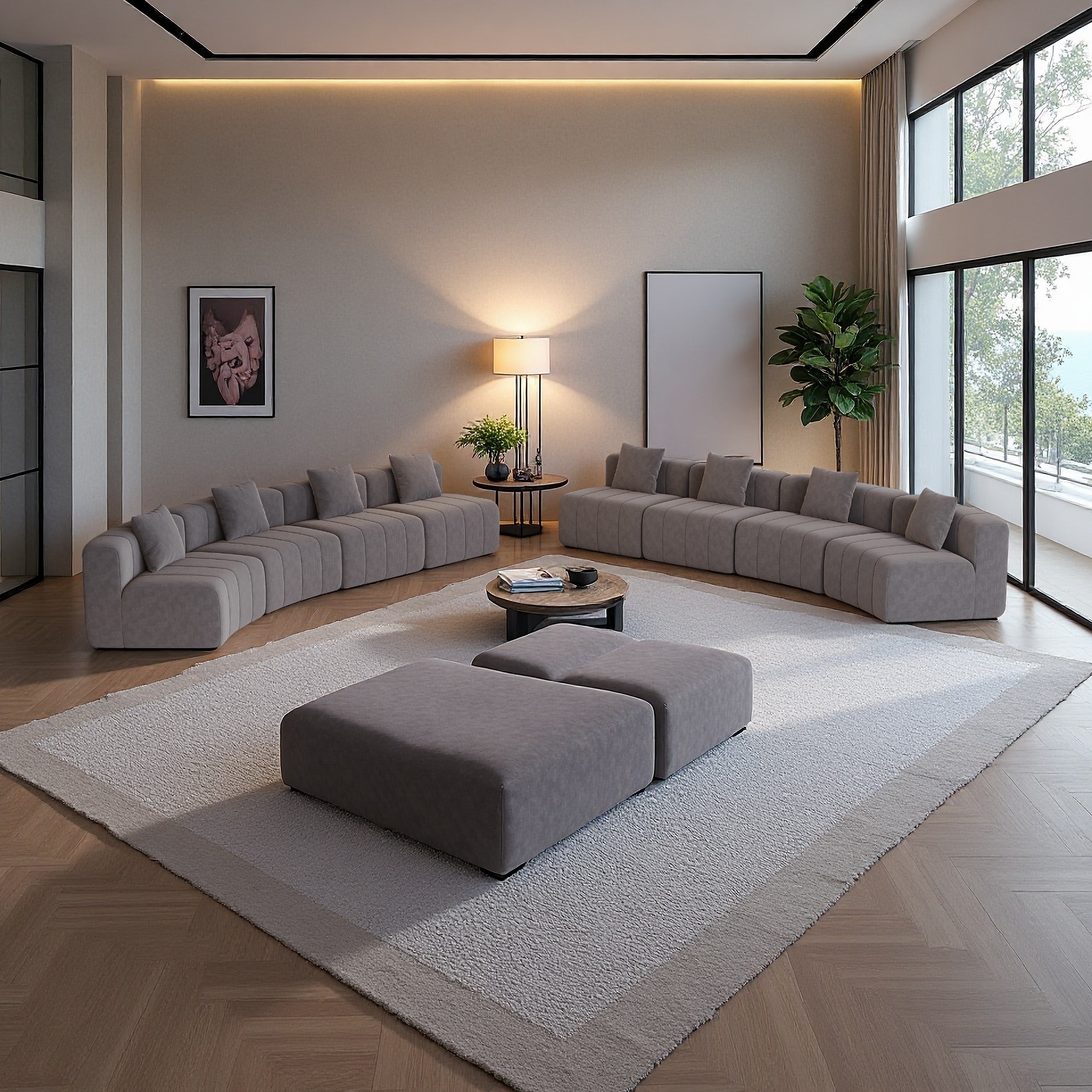 Chenille Curved Symmetrical Modular Sectional Sofa with Pillows