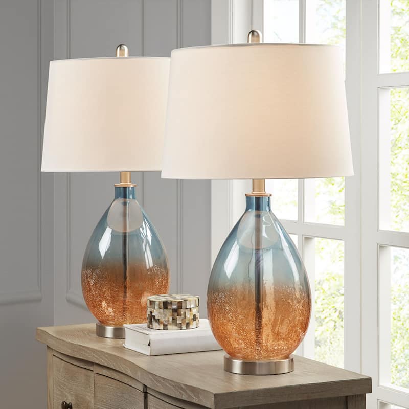 27" Modern Curved Colored Glass Table Lamp (Set of 2)