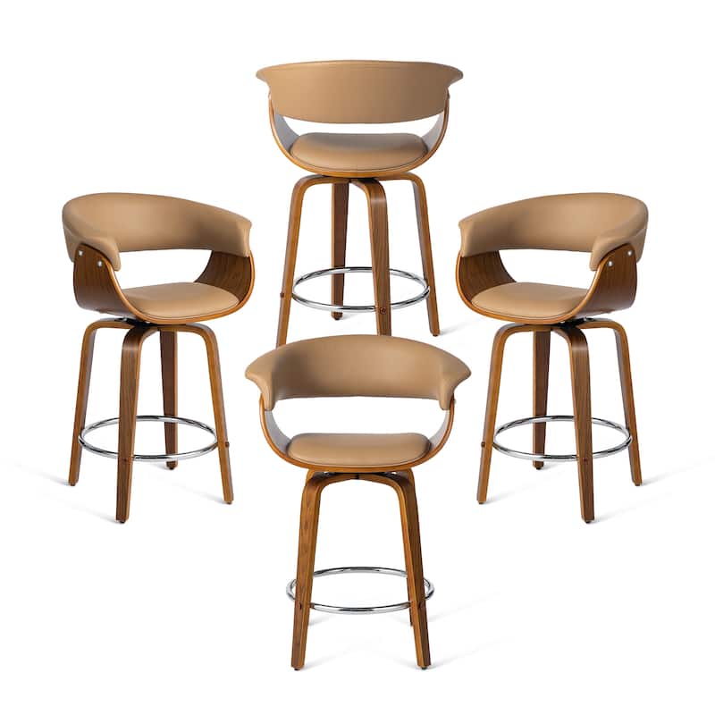 Glitzhome Set of 4 Modern Counter or Bar Height Faux Leather Swivel Upholstered Pub Stools