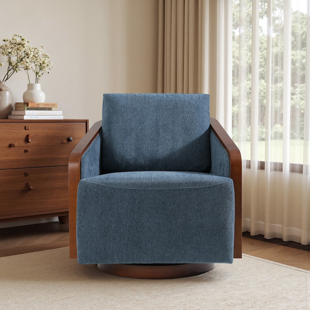 Chenille Modern 360°Swivel Barrel Chair Round Base