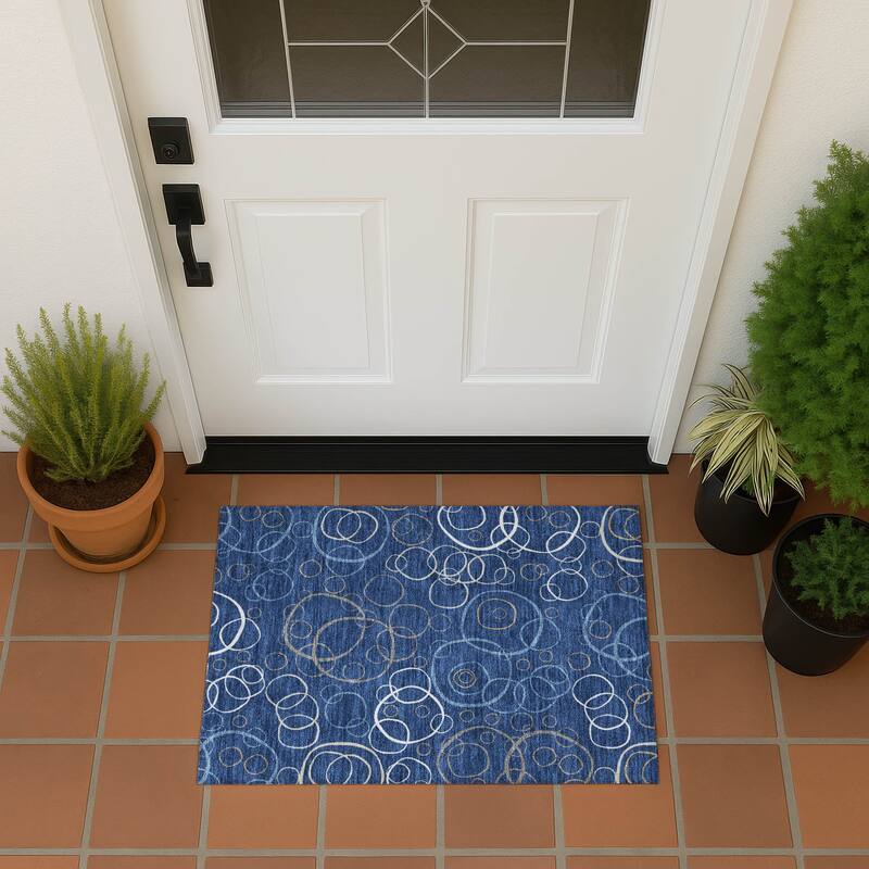 Machine Washable Indoor/ Outdoor Contemporary Nexus Chantille Rug - Navy - 1'8" x 2'6"
