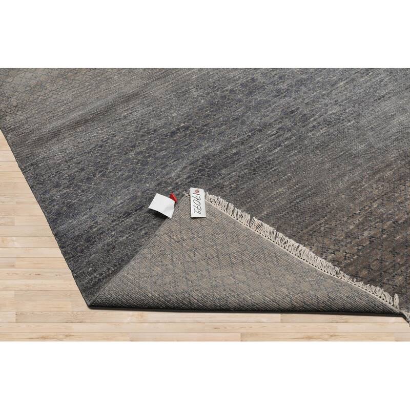 Slate Tibetan Wool & Bamboo Silk Hand Knotted Rug Geometric Style - 8' x 10'