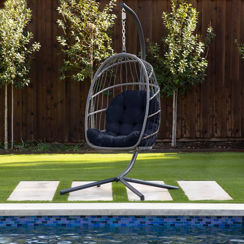 Sorra Home Valdese Boucle Outdoor Egg Chair Replacement Cushion - 44 in L x 27 in W x 4 in D - Navy