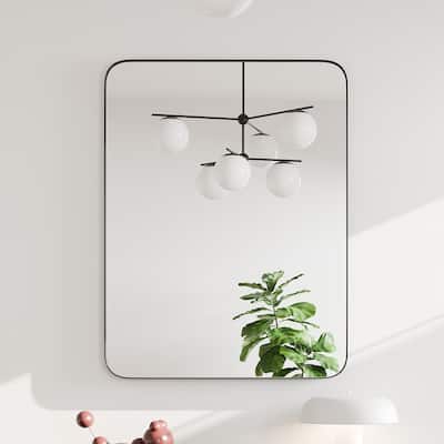Eviva Rounded Black Frame 35" x 27" Rectangular Black Metal Framed Mirror - N/A