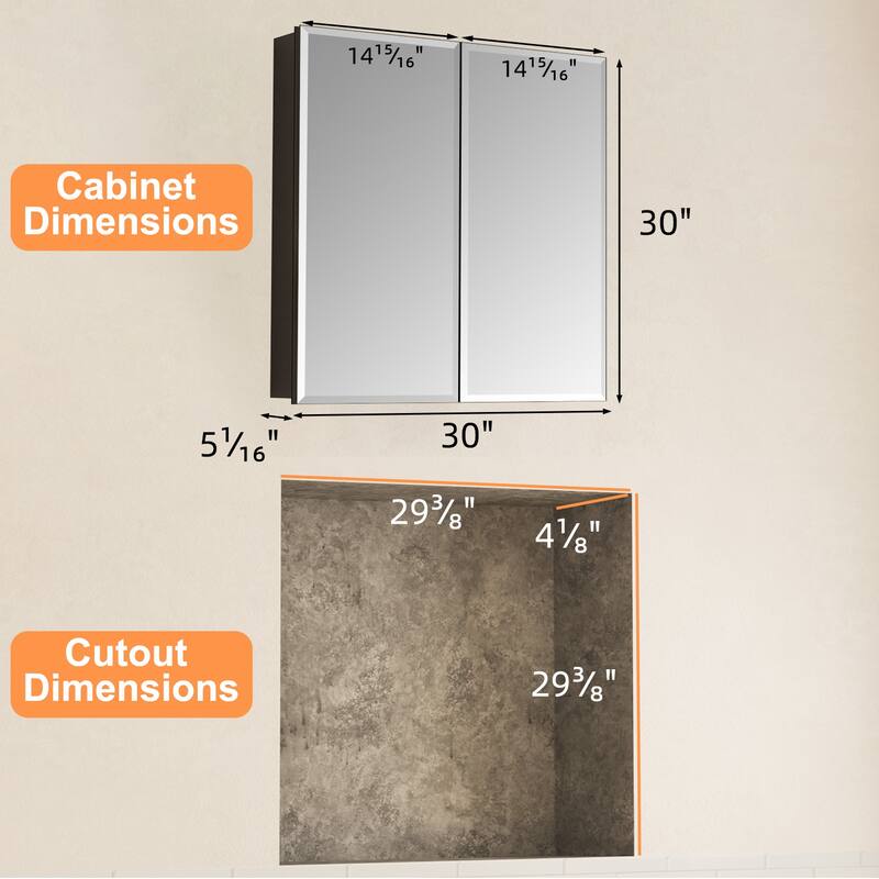 Belle Medicine Cabinet with Mirror, Adjustable Shelves, Recessed or Wall Mount