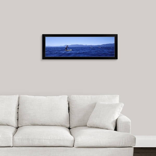 "Tourists paddle boarding in a lake, Lake Tahoe, California" Black Framed Print