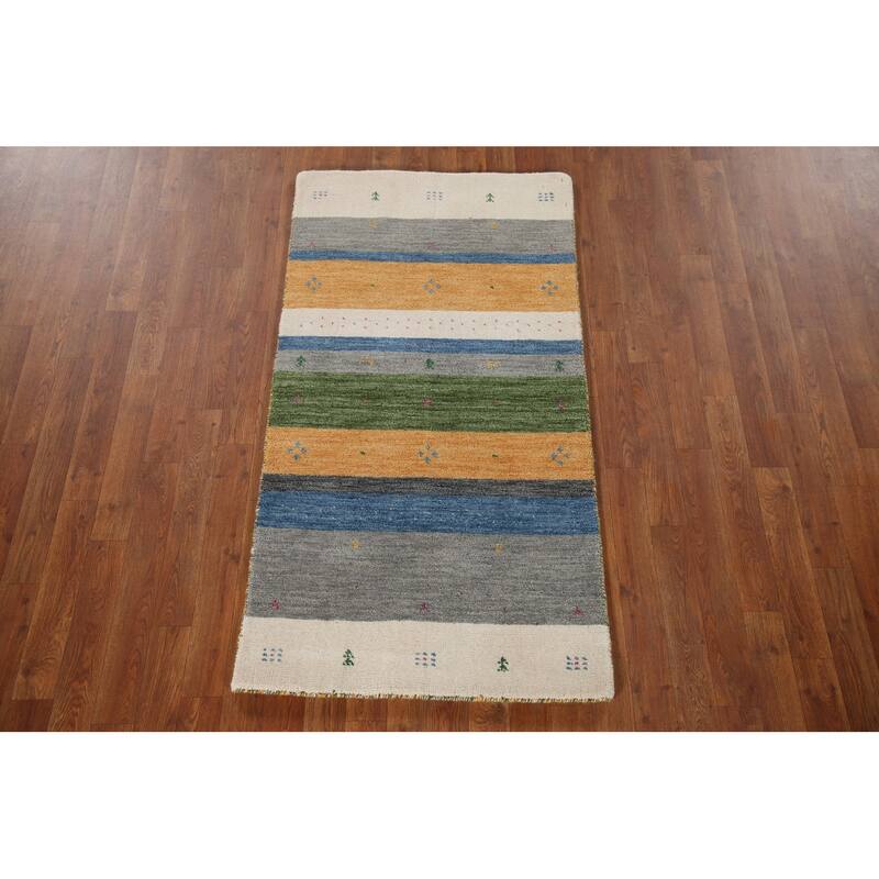 Striped Gabbeh Oriental Area Rug Hand-knotted Wool Carpet - 2'6"x 4'11"