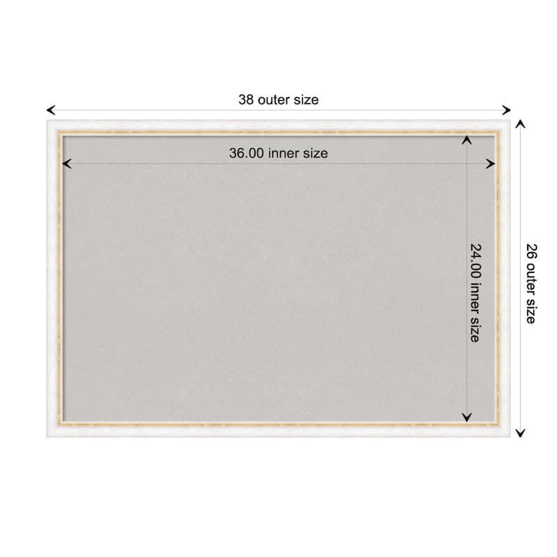 Morgan Wood Framed Grey Corkboard Bulletin Board - Morgan White Gold - Board Size 36x24