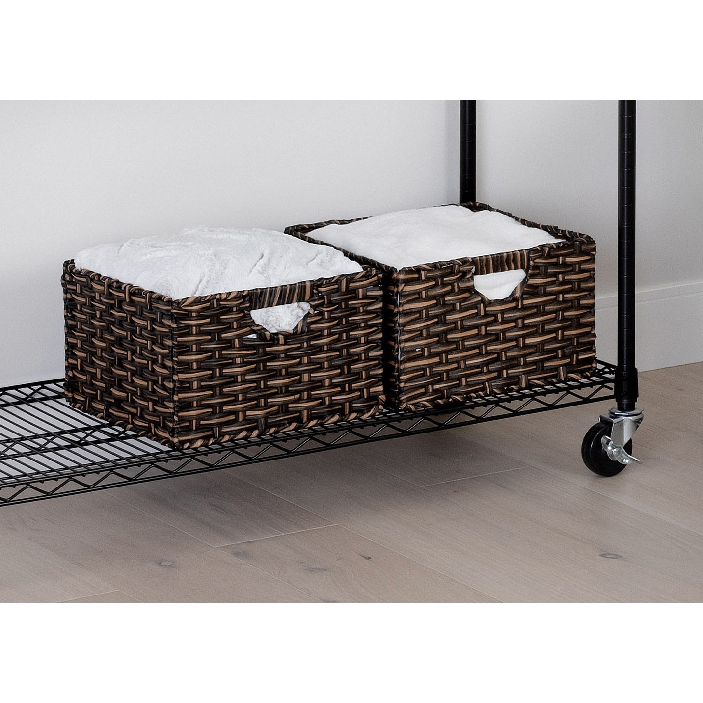 Seville Classics 13.25 in. D x 13.25 in. W x 8 in. H Tan Plastic Handwoven  Wicker Foldable Cube Storage 2-Pack Closet System Basket WEB653 - The Home  Depot