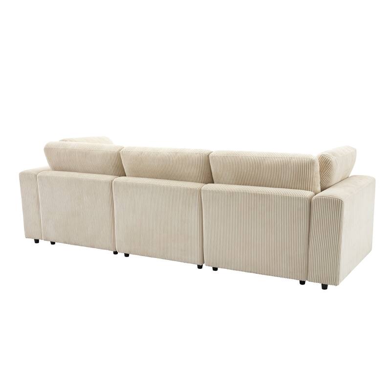 Corduroy 3 Seater Modular Sofa with Removable Back Cushions and 5 Pillows