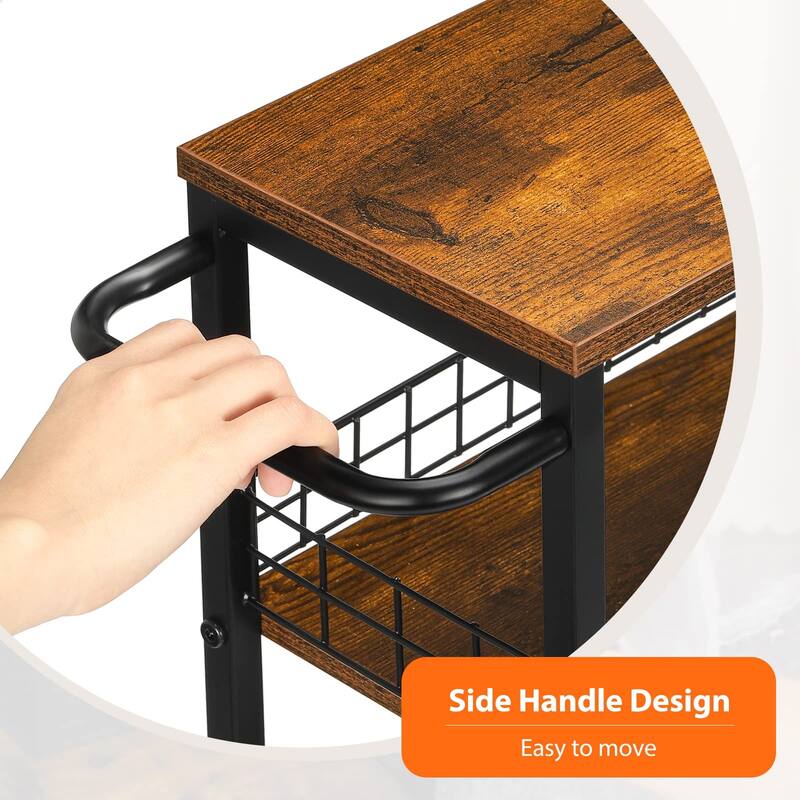 Slim Storage Cart 4 Tier Kitchen Rolling Cart on Wheels Mobile Narrow Cart with Wooden Tabletop Slide Out Utility Cart