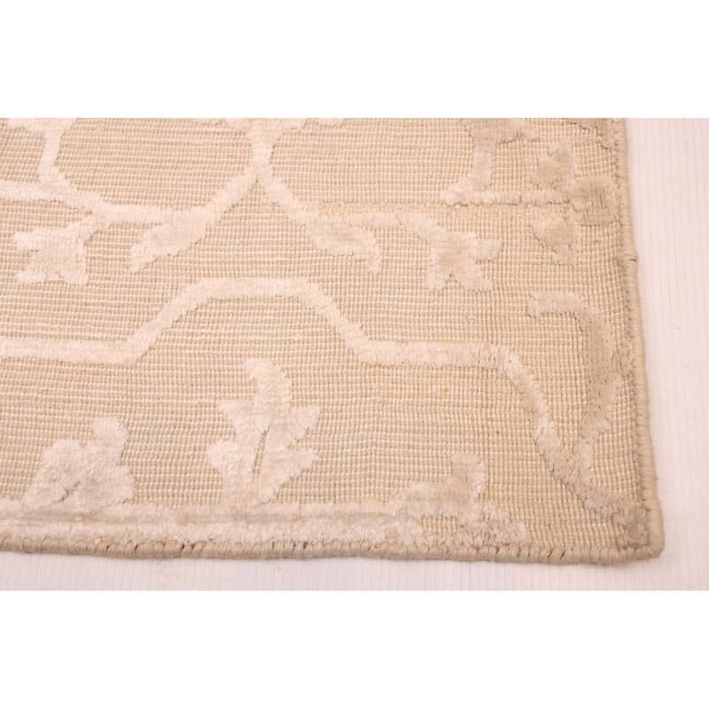 ECARPETGALLERY Hand Loomed Elysian Beige, Ivory Viscose, Wool Rug - 6'7 x 10'1