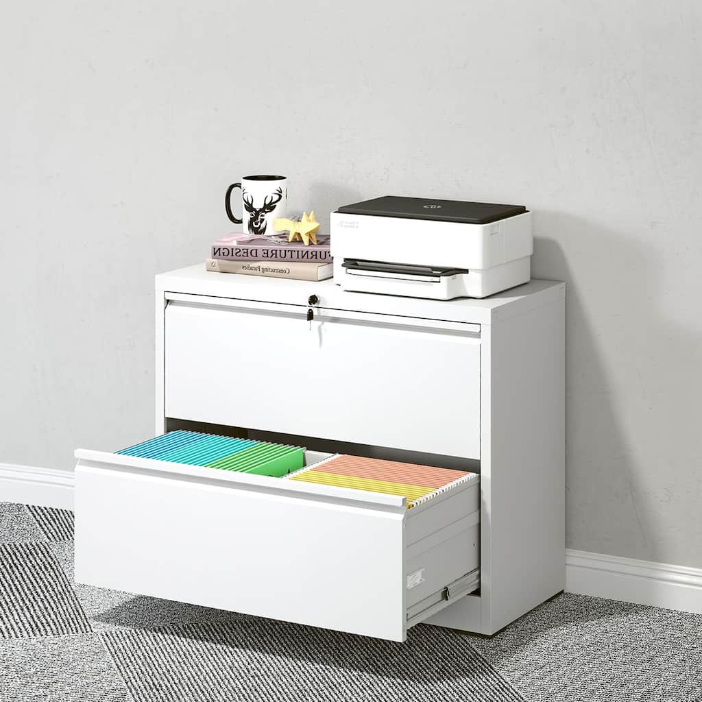 2 Drawer White Filing Cabinet with Lock