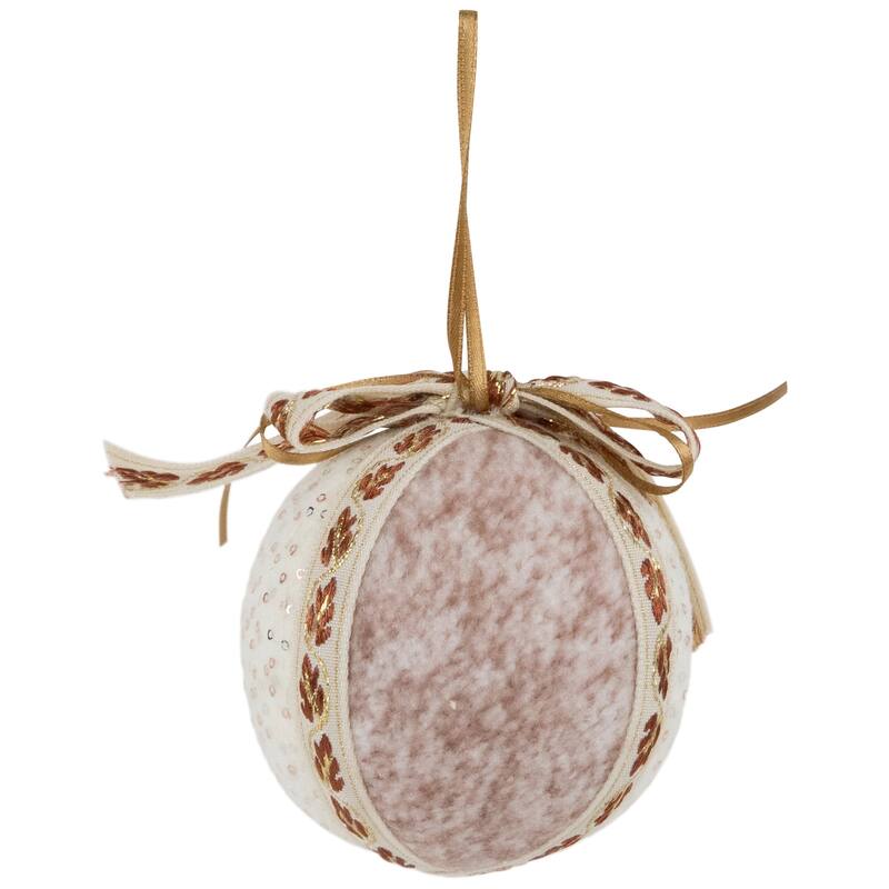 Embroidered Leaves Fuzzy Christmas Ball Ornaments - 3" - Mauve - Set of 6