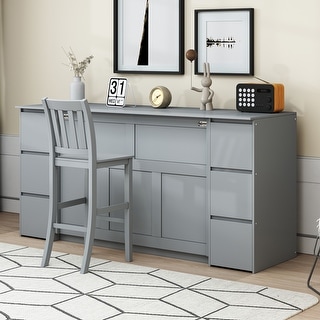 Full Gray Foldabled Murphy Cabinet Bed w/High Stools, Drawers, USB Ports