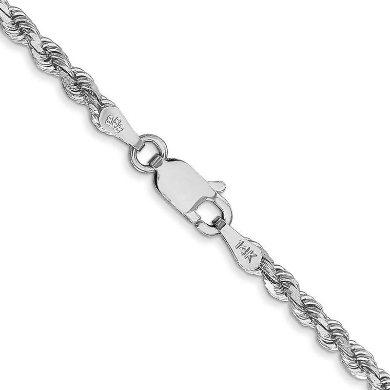 Curata 14k White Gold Solid 2.9mm D Cut Rope Chain Bracelet Lobster Claw