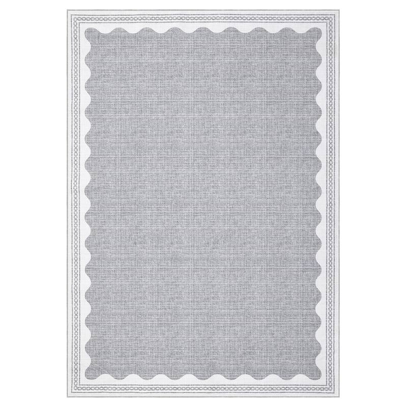Scalloped Pattern Rugs for Living Room Bedroom Soft Non Slip Low Pile Throw Carpet Washable Foldable Area Rug