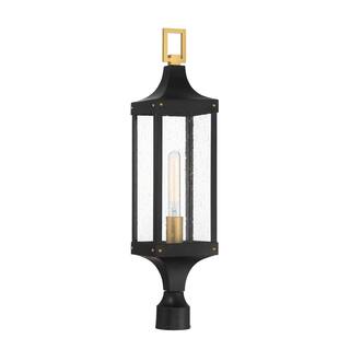 Glendale 1-Light Outdoor Post Lantern in Matte Black and Weathered Brushed Brass