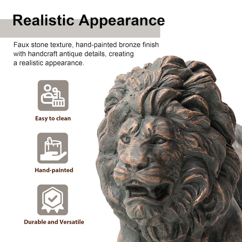 Glitzhome Set of 2 MgO Majestic Walking & Lying Guardian Lion Statues Porch Sculpture Indoor Outdoor