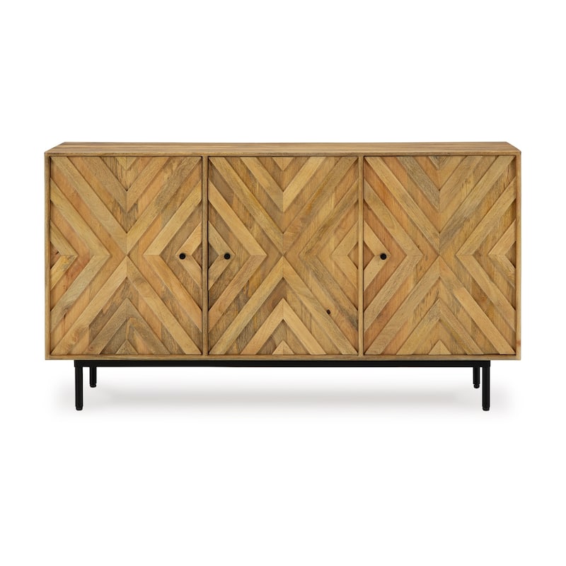 Sideboard Cabinet Console, Diamond Pattern 3 Doors, Brown 58 Inch