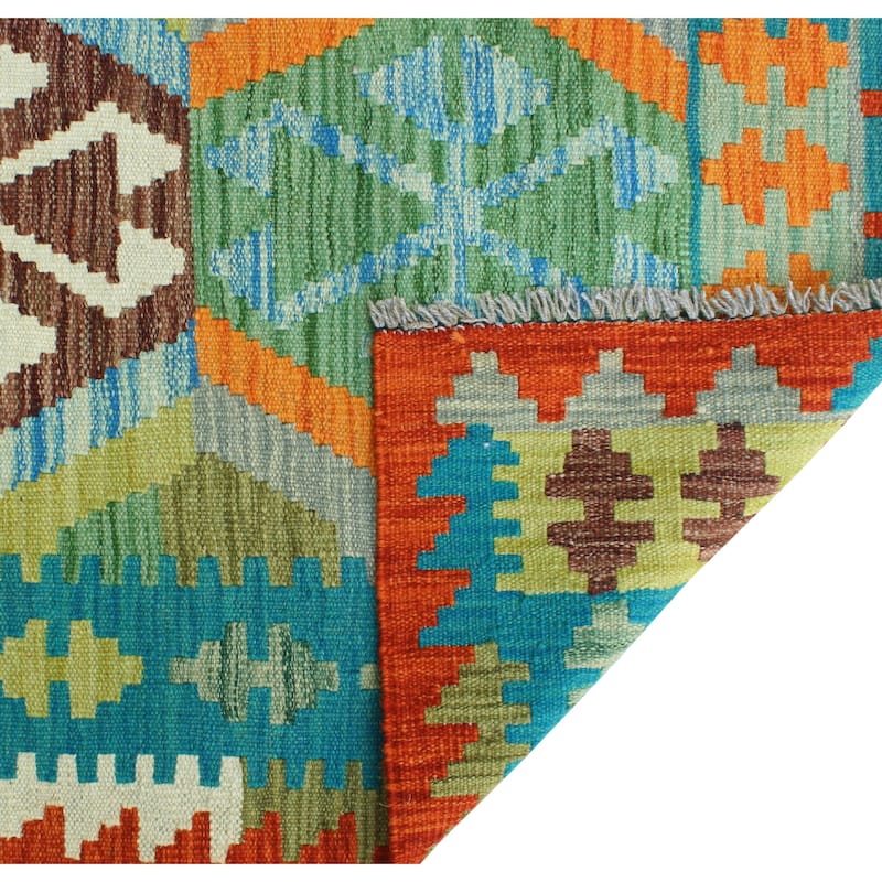 Flatweave Minnie Turquoise/Red Runner - 2'8" x 9'8"