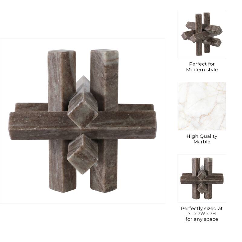 Stone Marble Decorative Object Modern Sculpture Home Decor - 7" Gray - 7" x 7" x 7"
