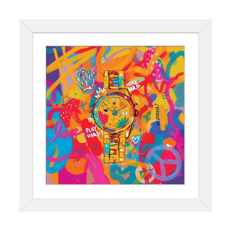 iCanvas "Rolex Friday - Hustle Hard (Square)" by NUWARHOL - White - 24x24x1