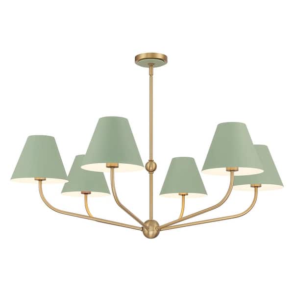 slide 2 of 4, Xavier 6 Light Vibrant Gold + Green Chandelier