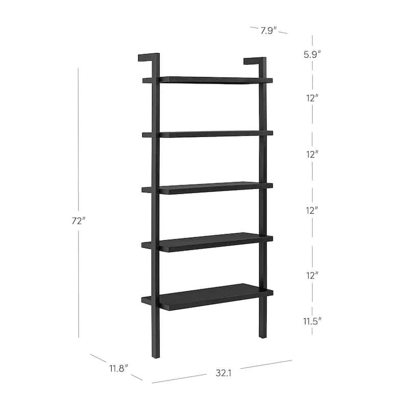 Beacon Boho Rustic 5 Tier Bookshelf, Wall Mounted Solid Wood Bookcase