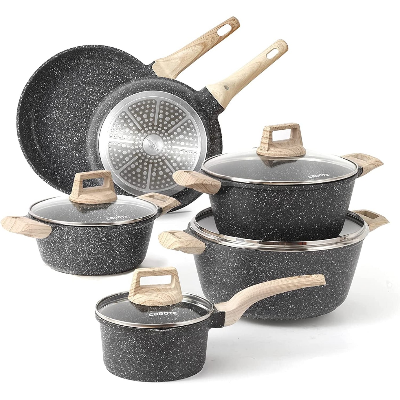 Easy Storage 6PCS Granite Nonstick Cookware Sets with Detachable