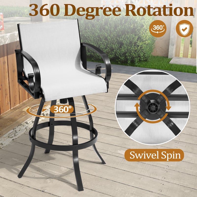 Pellebant Outdoor Aluminum Patio Swivel Bar Stools Sunbrella Textilene Sling