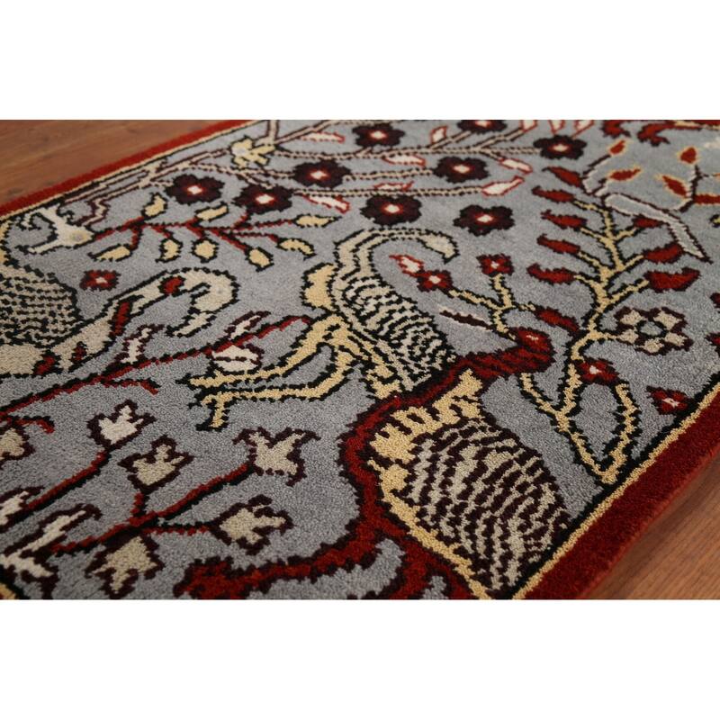 Animals Design Gray Ziegler Indian Runner Rug Handmade Wool Carpet - 2'5"x 6'0"
