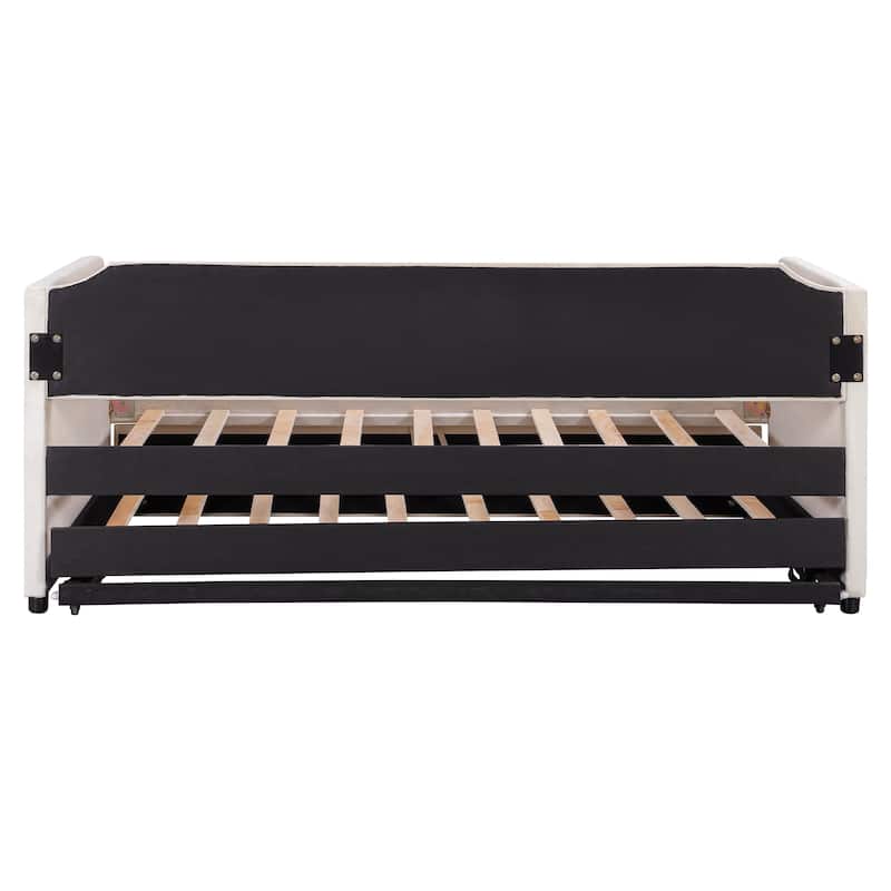 Velvet Twin Daybed with Elevating Pop-Up Trundle & Nailhead Trim by Harper&Bright Designs