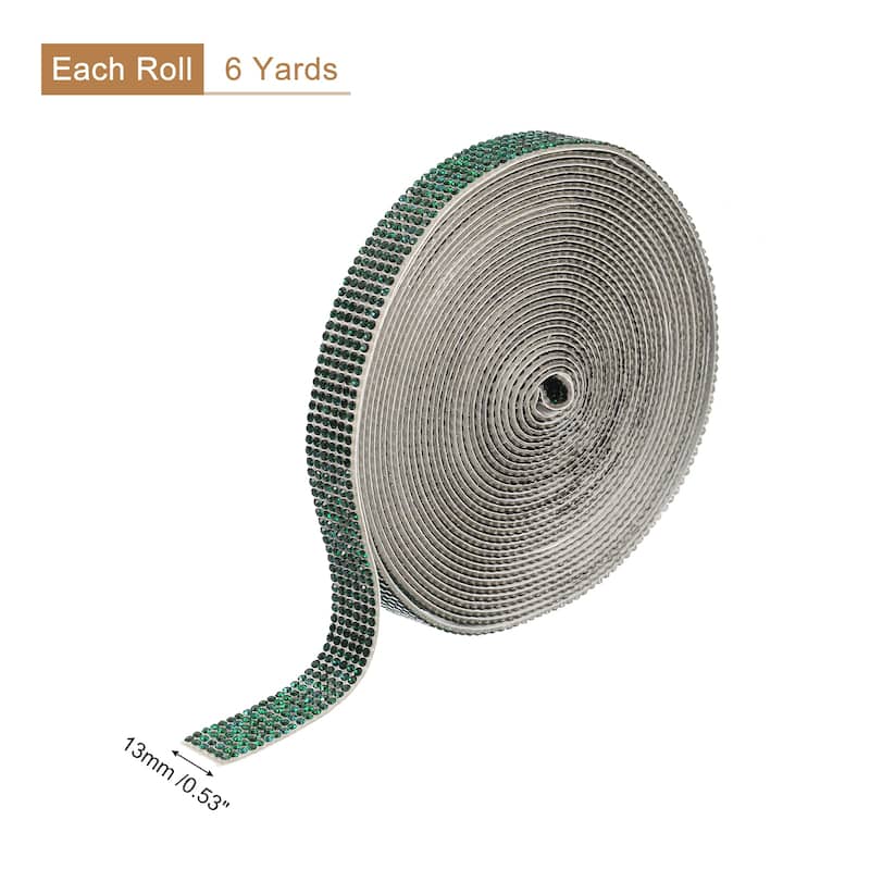 Self Adhesive Rhinestone Strips, Crystal Rhinestone Ribbon - Dark Green - 6 yards x 0.53 inch